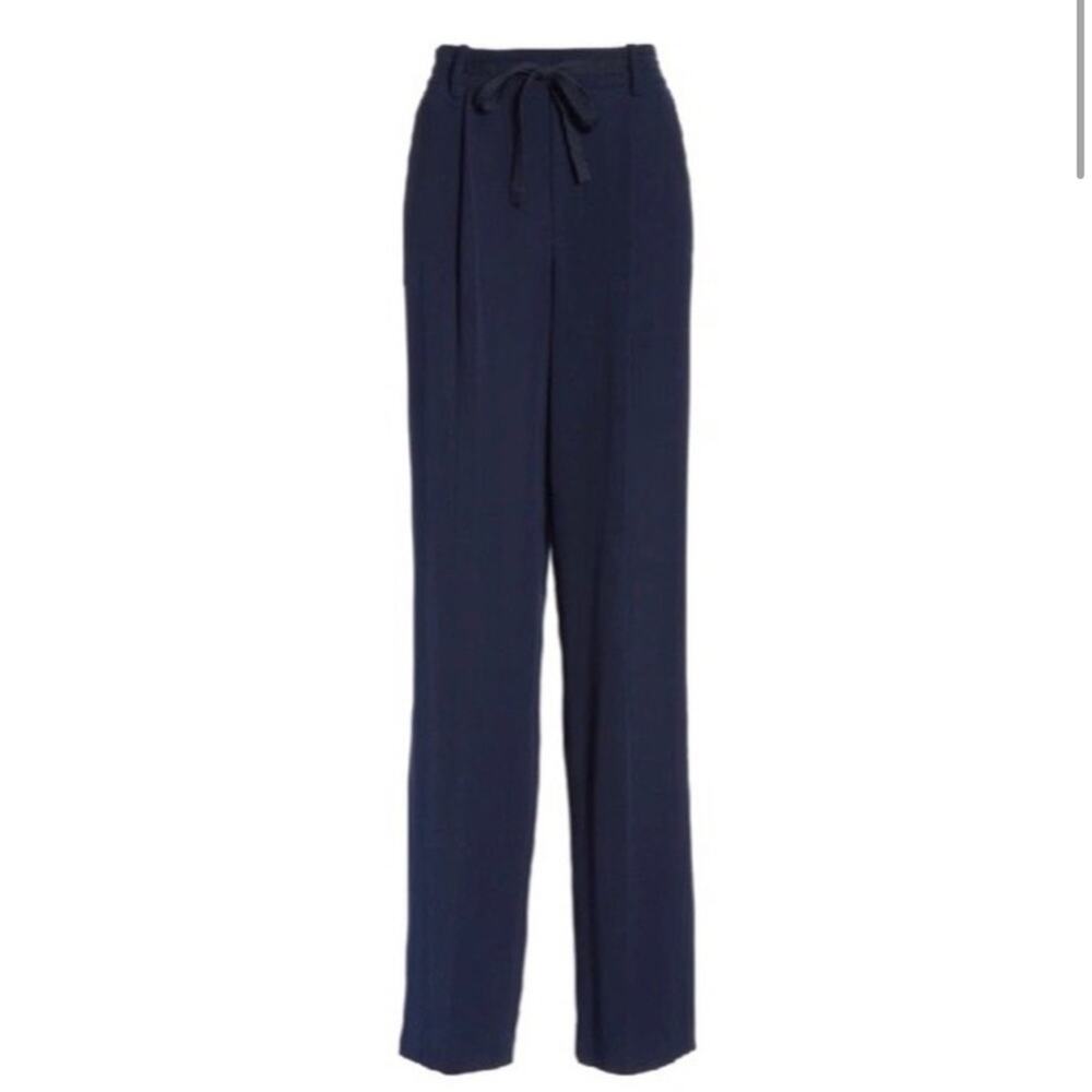 Vince Triacetate Navy Blue High Rise Wide Leg Waist Tie Pants Size Medium